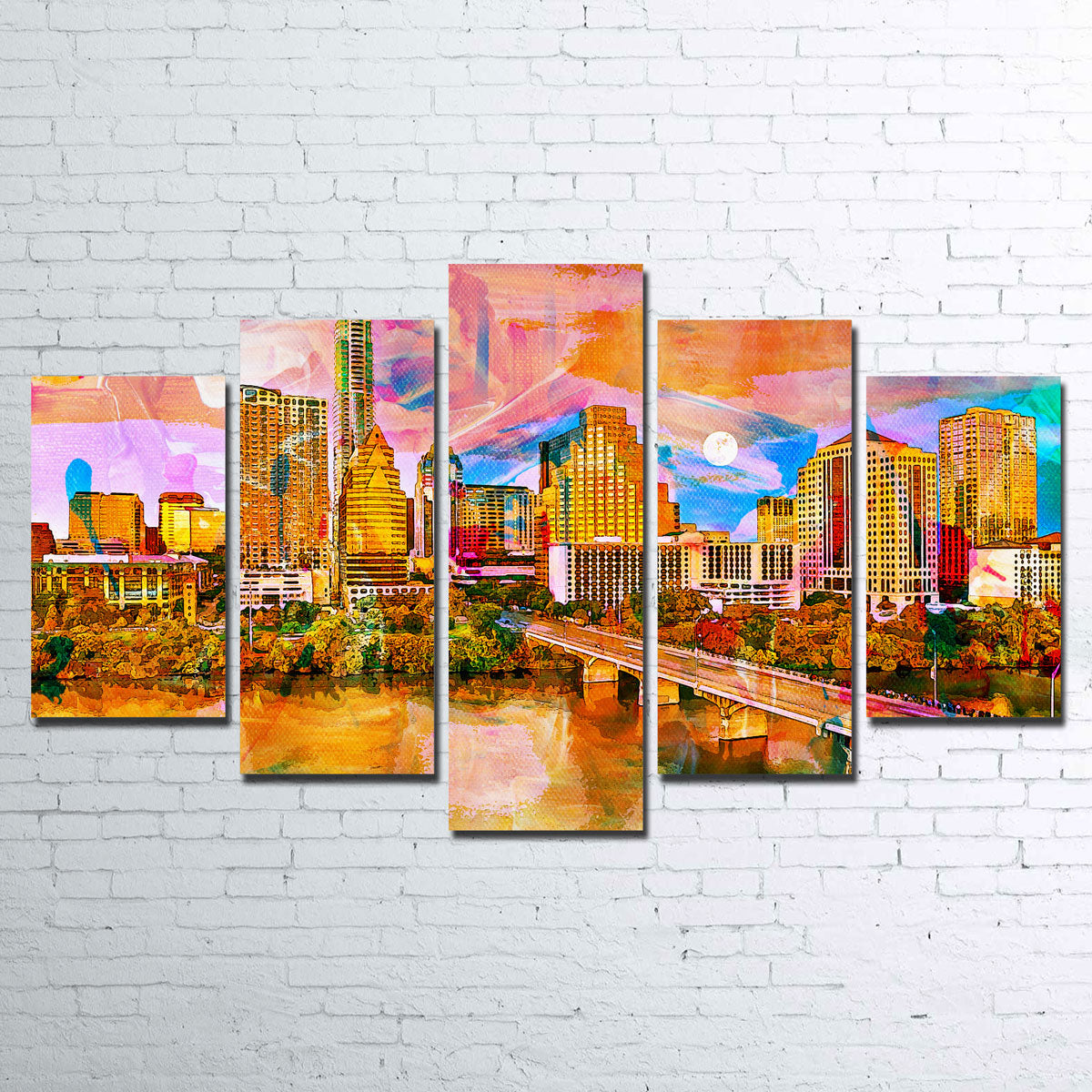 Stunning Abstract Moon Over Austin Wall Art for Home Decor