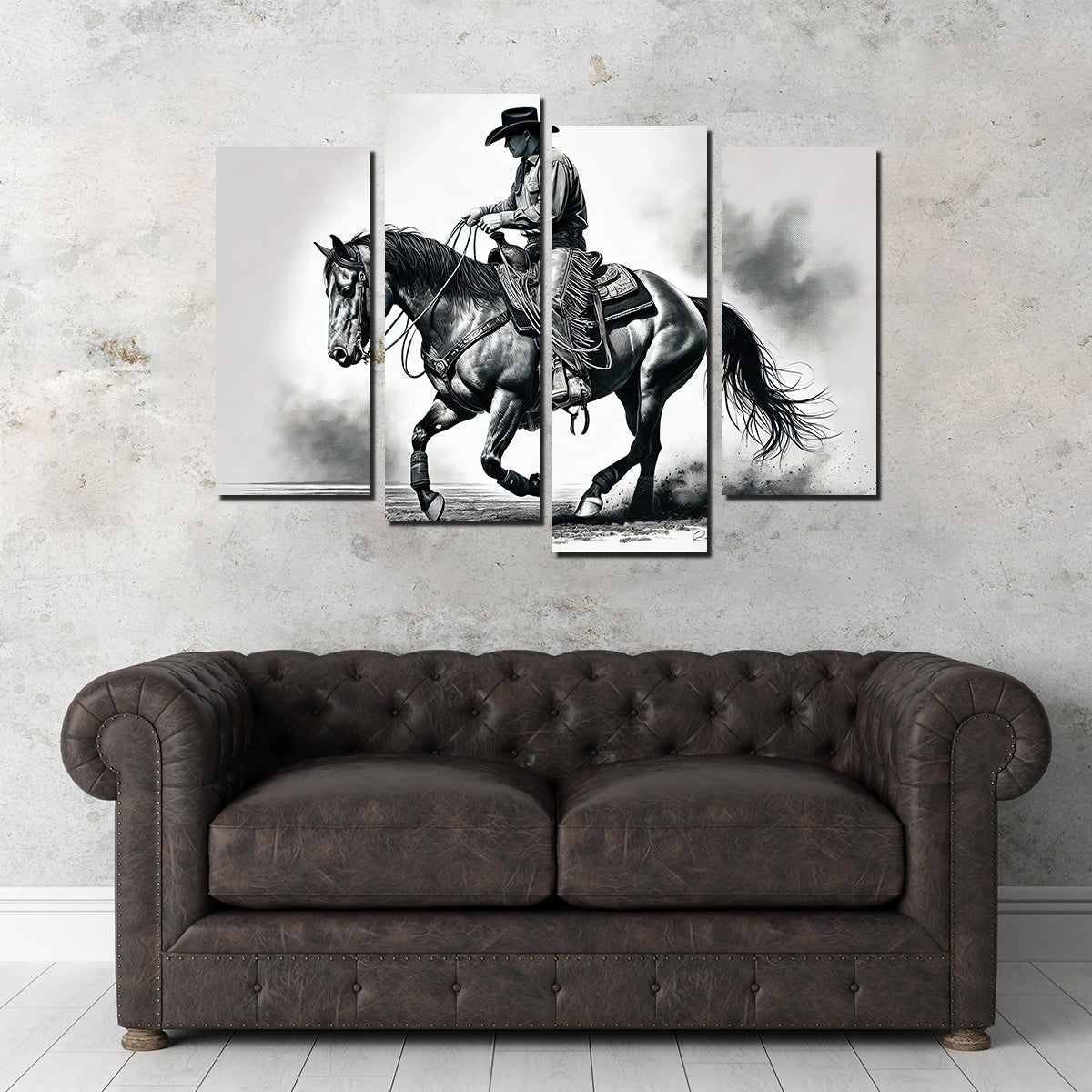 Stunning Grayscale Horse and Cowboy Wall Art for Rustic Decor