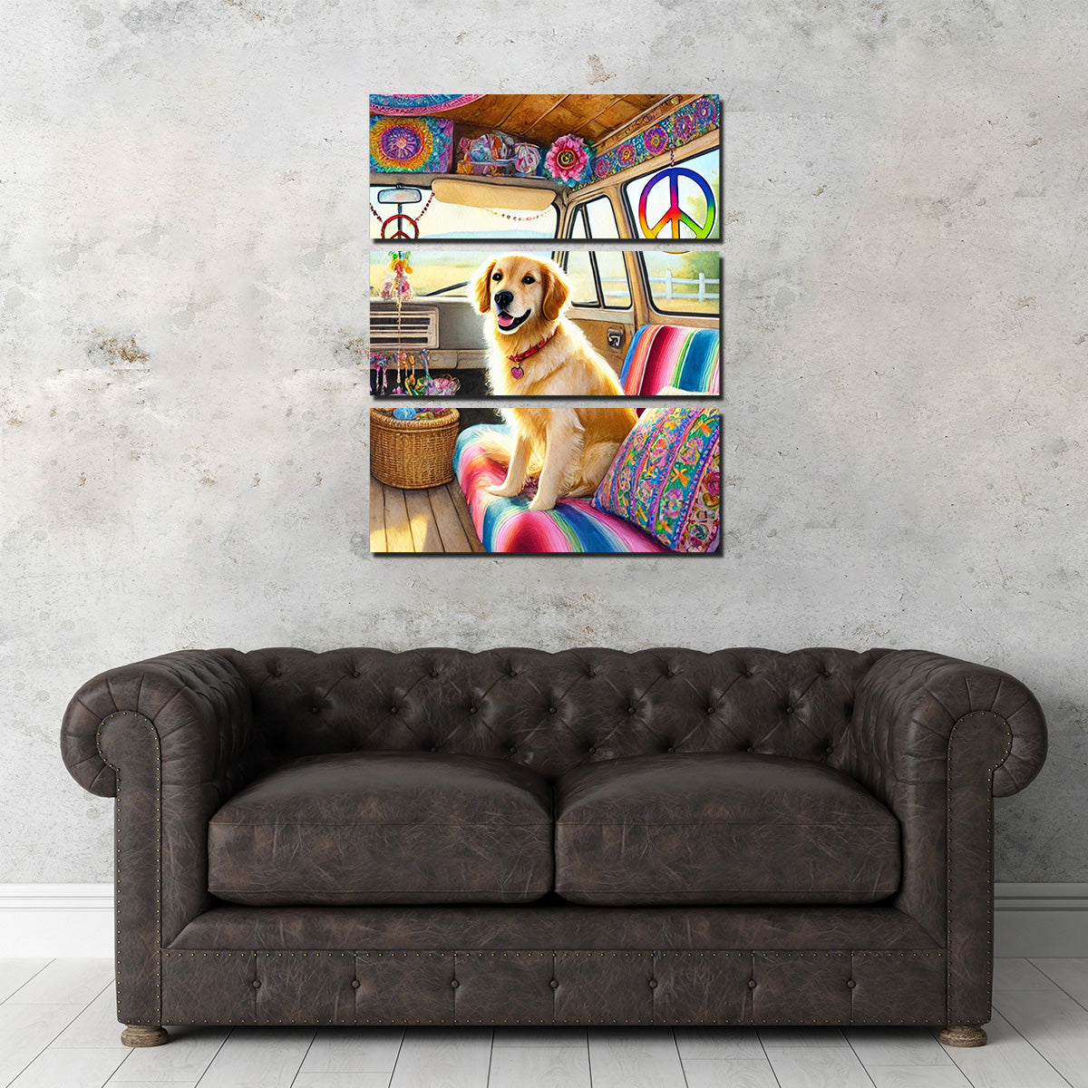 Chic Hippie Dog Wall Art for Trendy Home Decor