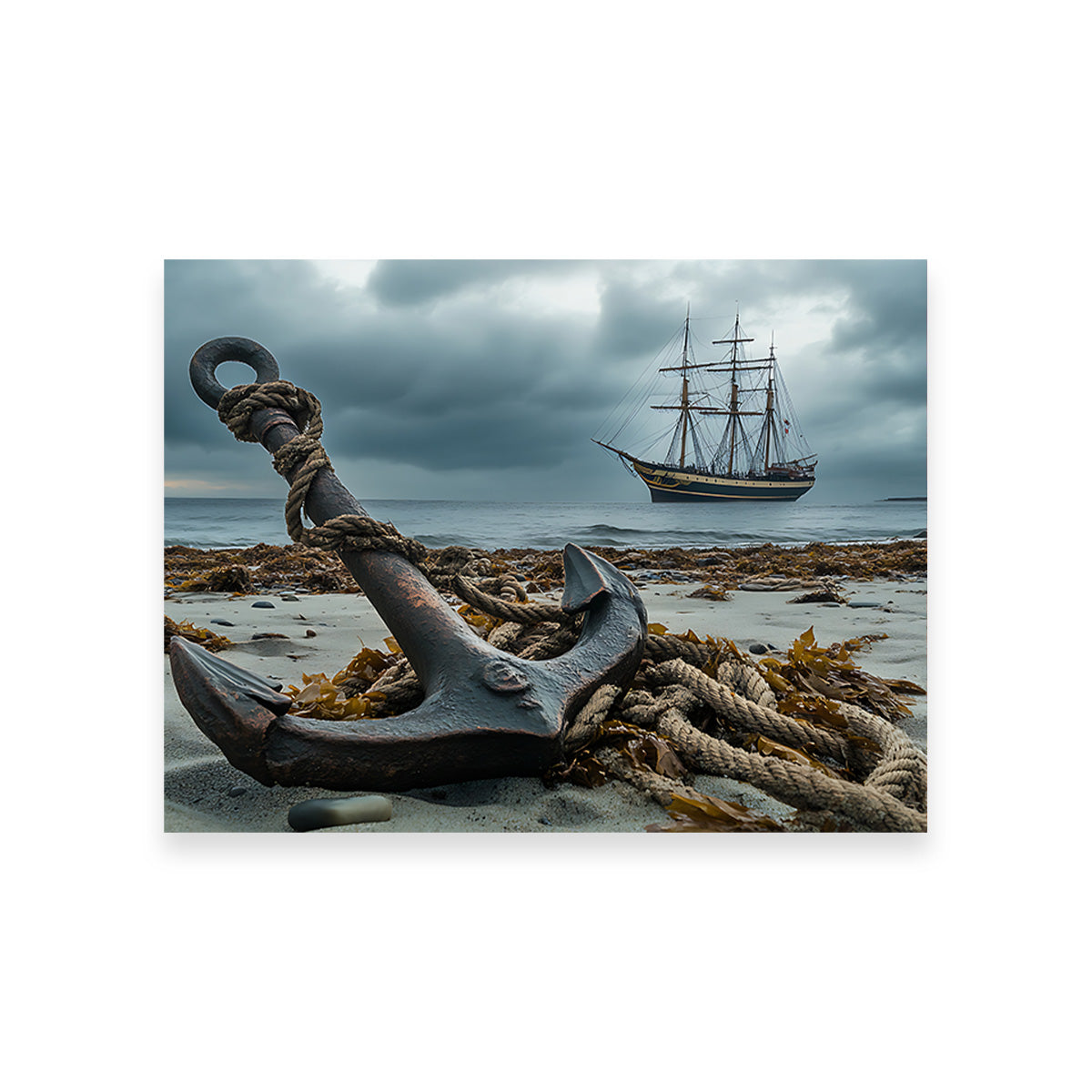 Stunning Rustic Anchor on Sandy Beach Wall Art for Coastal Decor