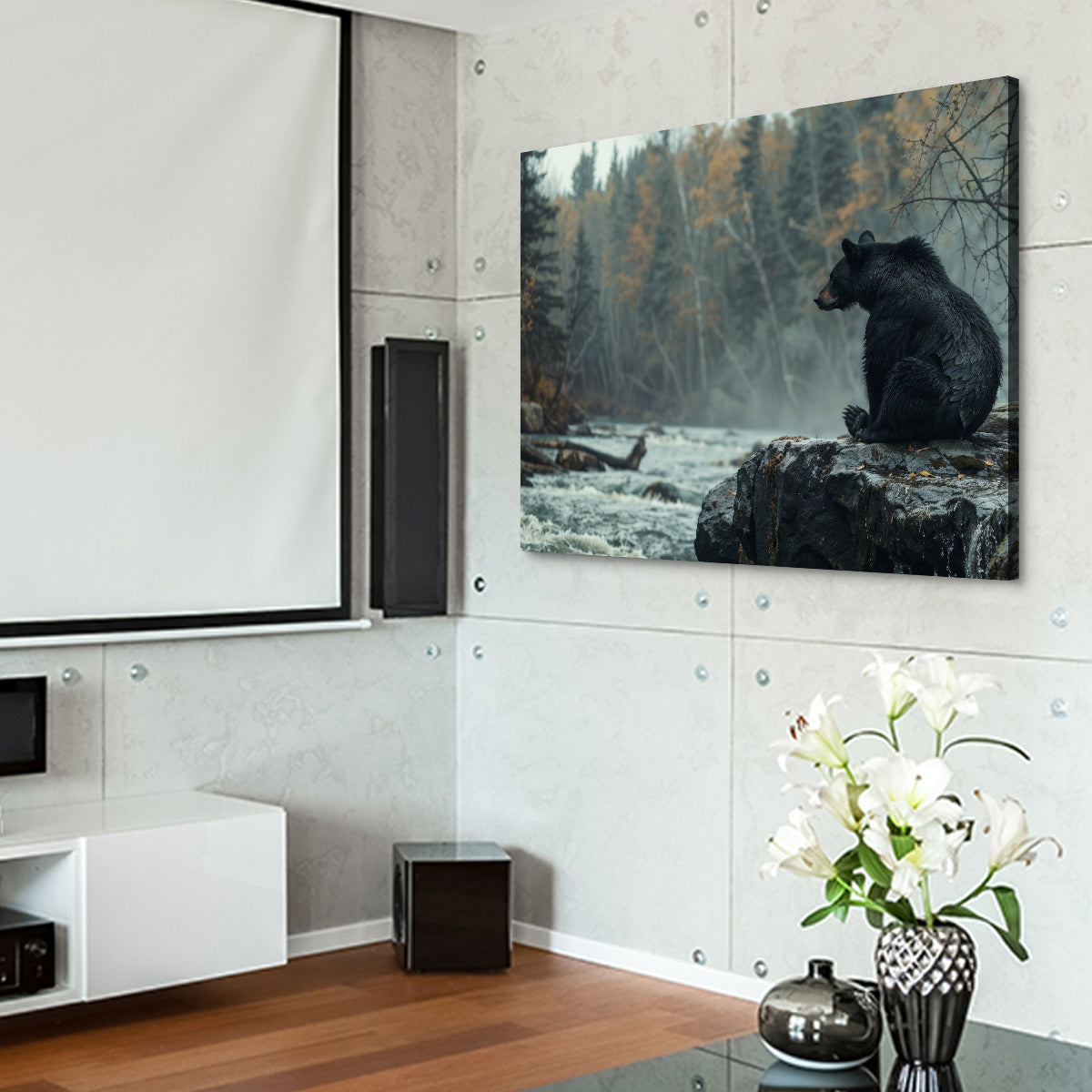 Stunning Black Bear River Wall Art for Home Decor