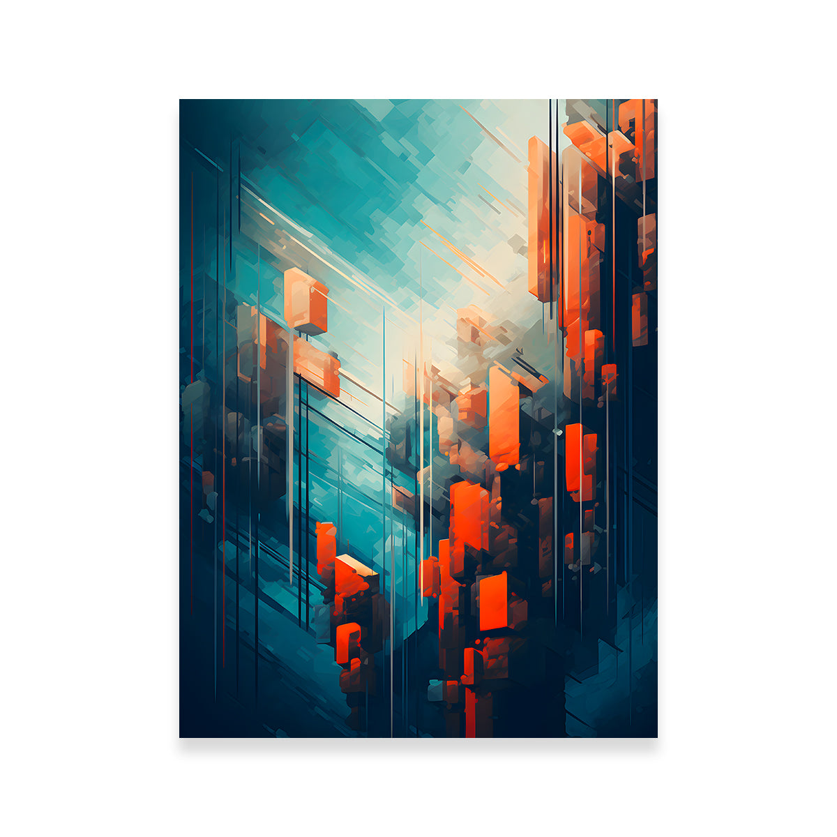 Stunning Abstract Blue Orange Shapes Wall Art for Home Decor