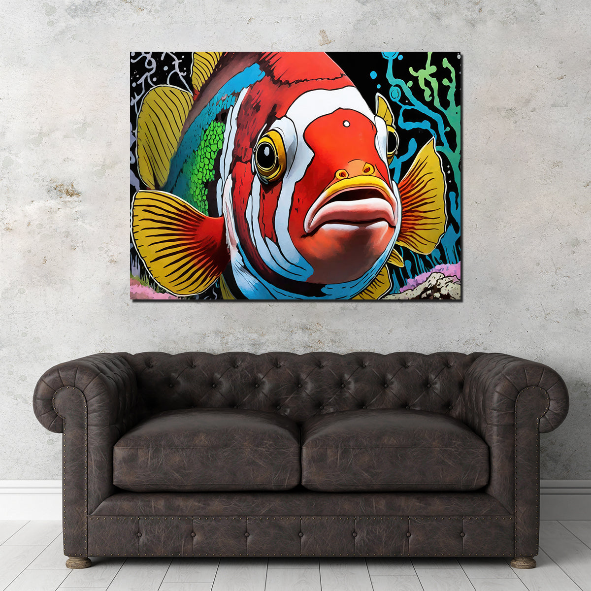 Vibrant Clown Fish Graffiti Wall Art by Stephen Chambers