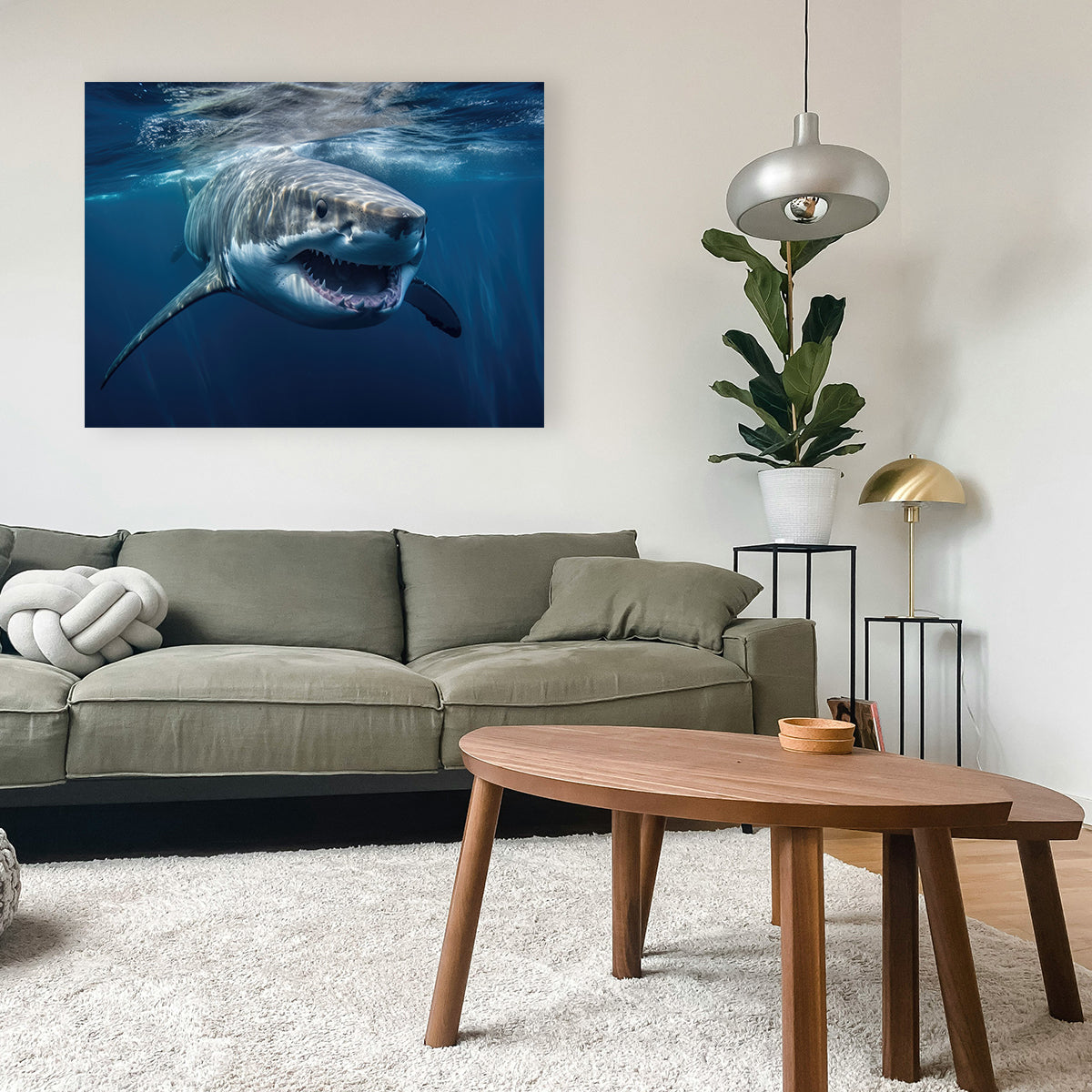 Stunning Great White Close - up Wall Art for Striking Home Decor