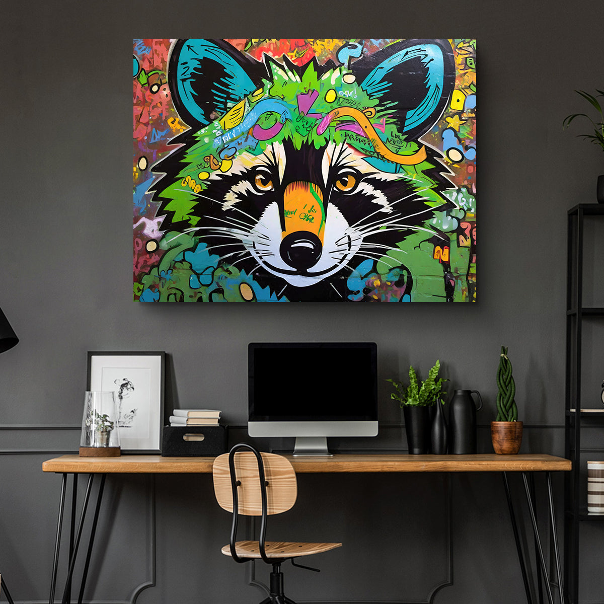 Unique Raccoon Graffiti Wall Art by Stephen Chambers