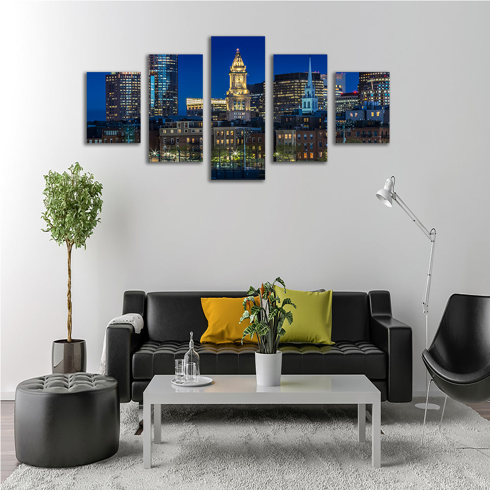 Stunning Boston Evening Skyline of North End & Financial District Wall Art for Your Home Decor