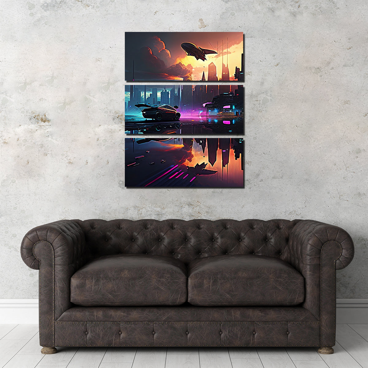 Stunning Patrol Over the Cyber Metropolis Wall Art for Modern Decor