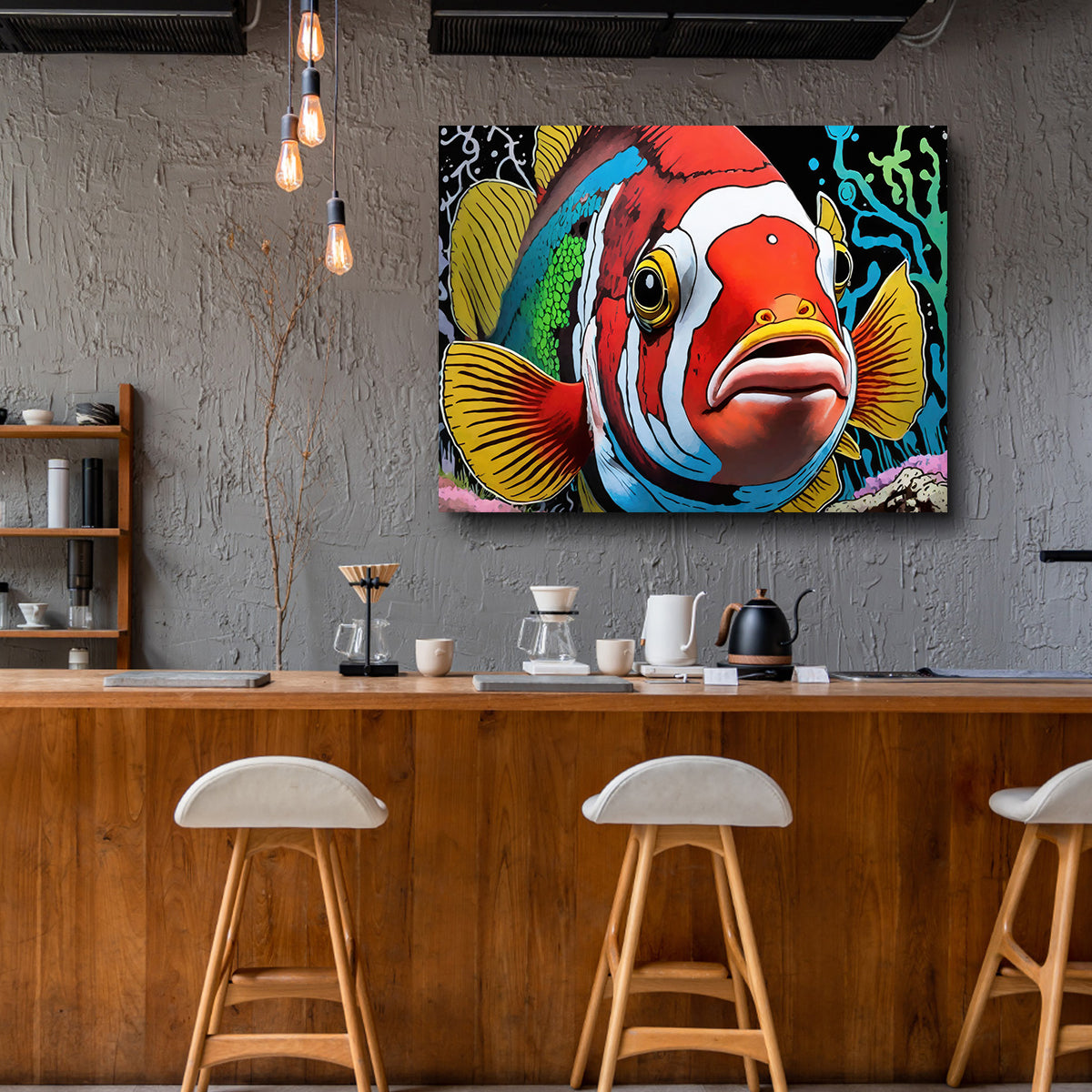 Vibrant Clown Fish Graffiti Wall Art by Stephen Chambers