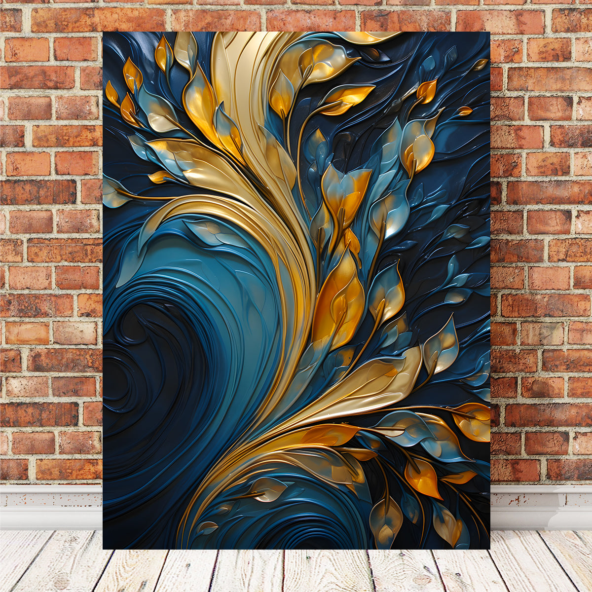 Abstract Blue Gold Waves 26 Wall Art - Premium Sustainable Canvas Print