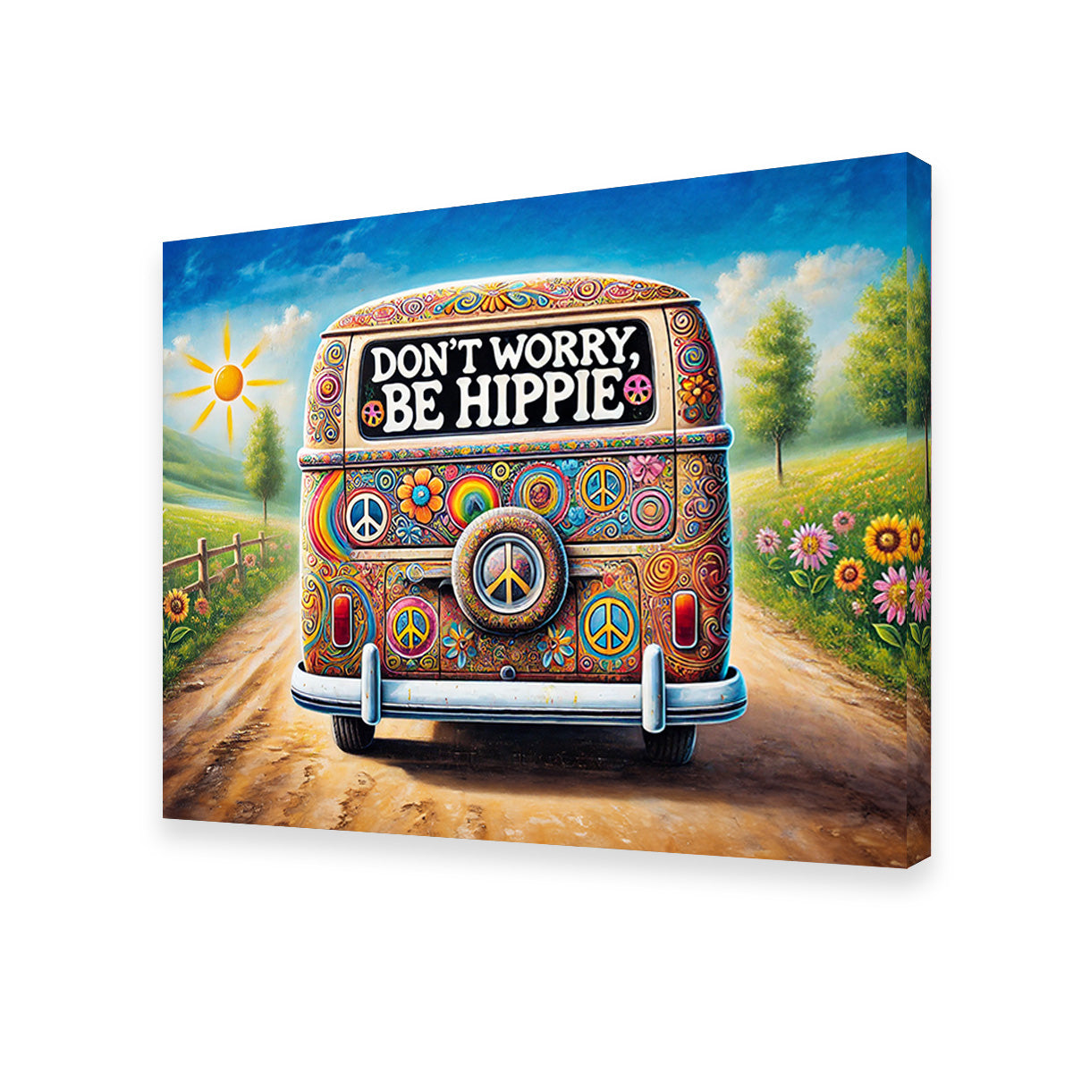 Stylish DON'T WORRY, BE HIPPIE Hippie Van Wall Art for Your Home Decor