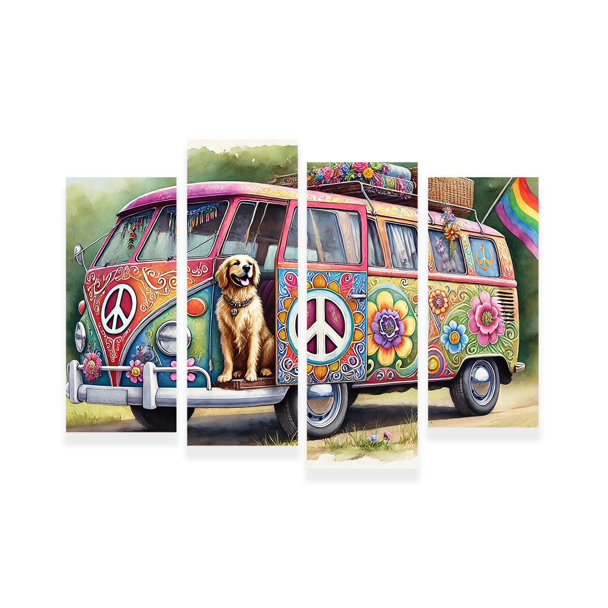 Charming Hippie Van with a Dog Wall Art for a Unique Home Decor