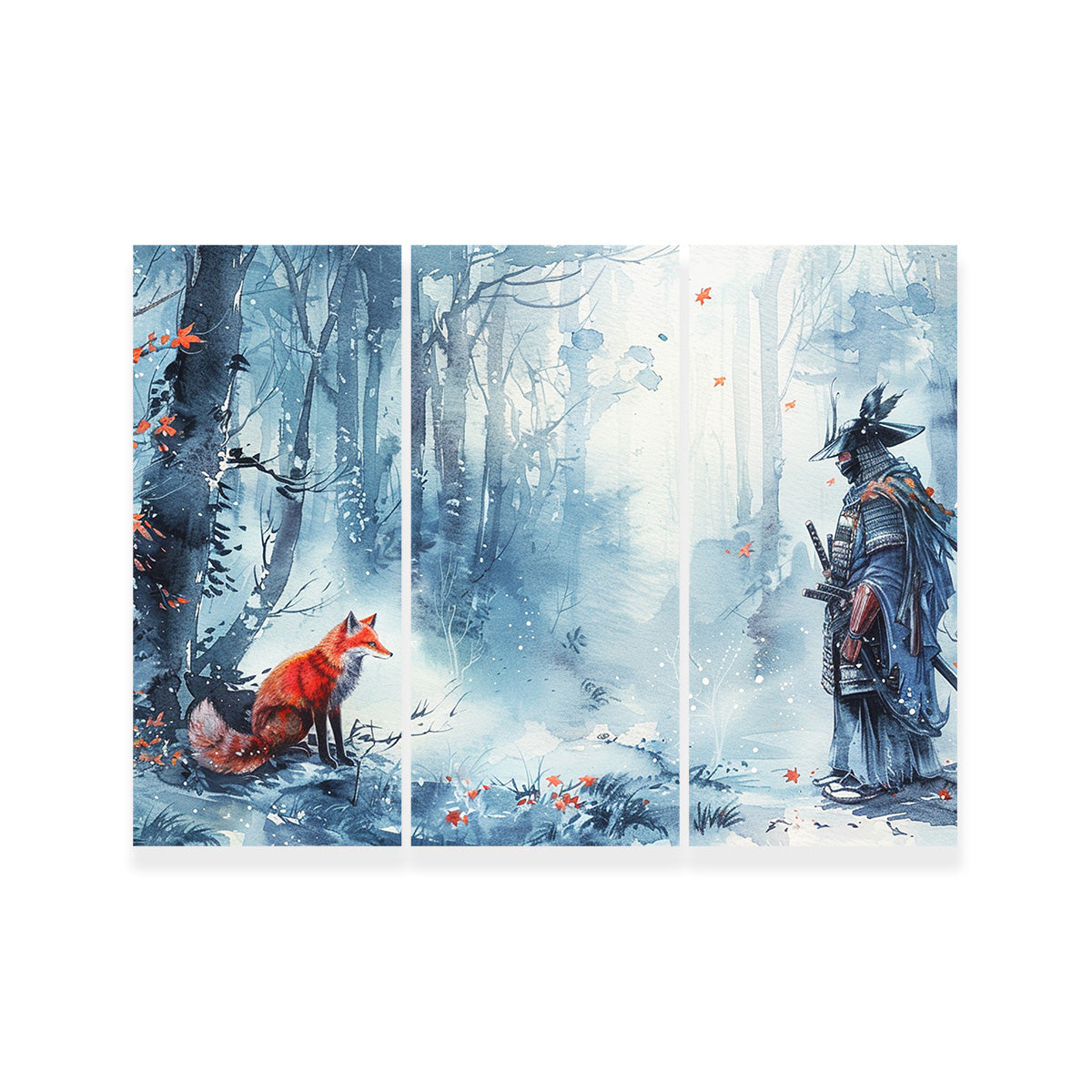 Authentic Japanese Samurai and Stunning Red Fox Wall Art Decor