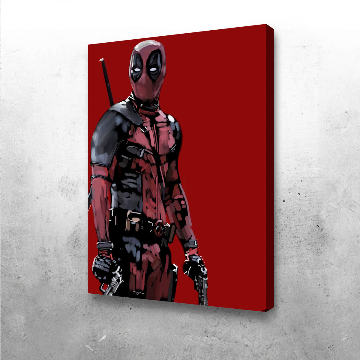 Stunning Deadpool Wall Art on Red Canvas by Andy Brackpool