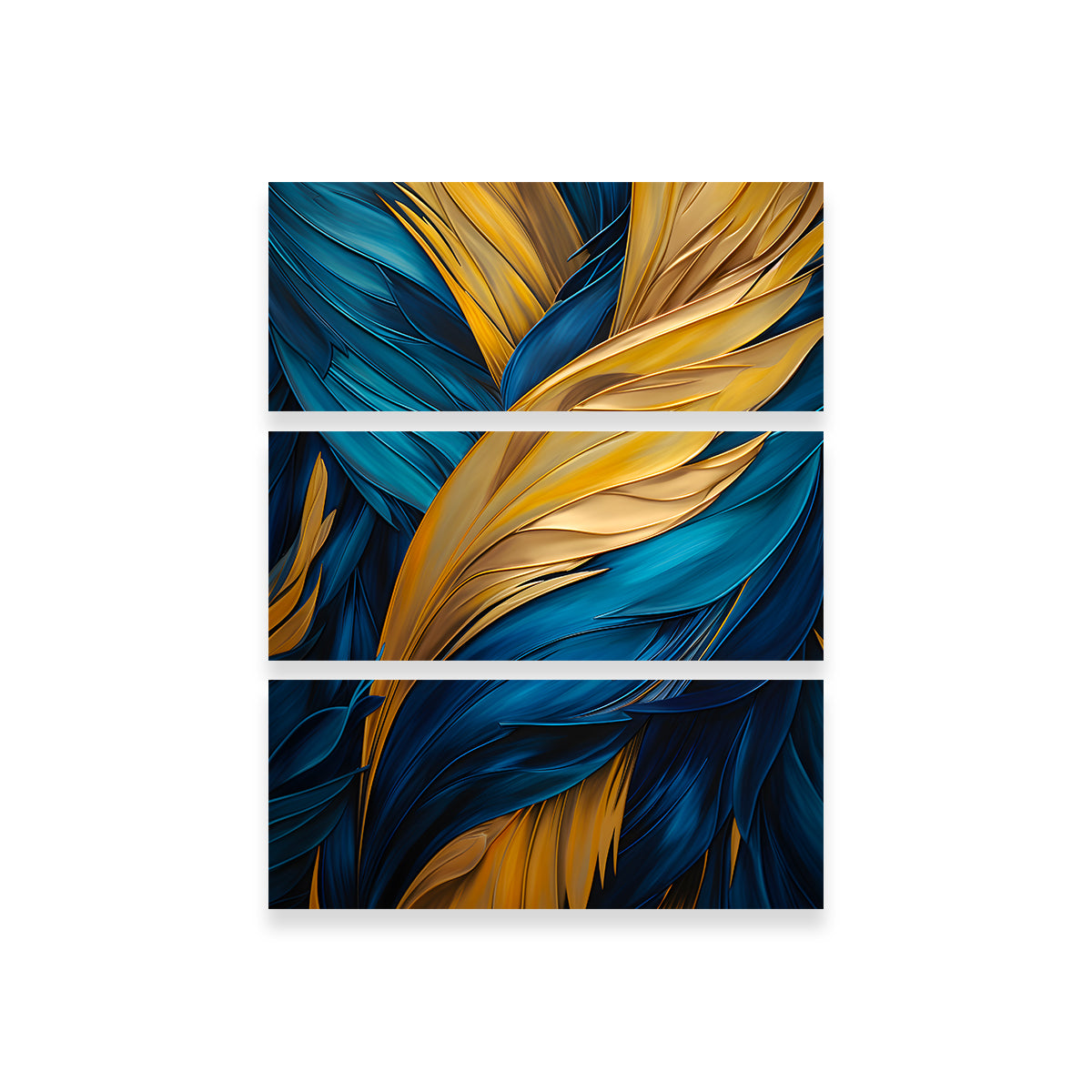 Stunning Abstract - Blue Gold Feather 4 Wall Art for Your Home Decor