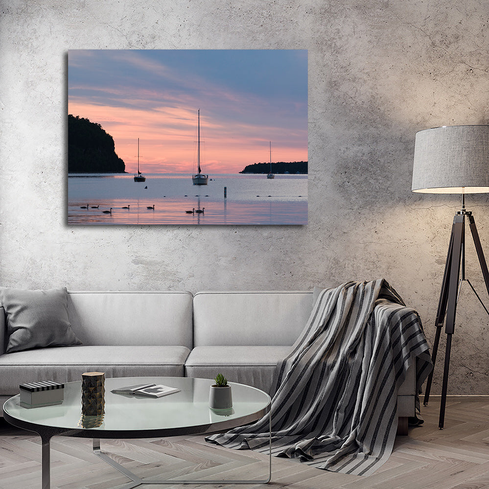 Stunning Sailboats At Sunset Wall Art for Door County Decor