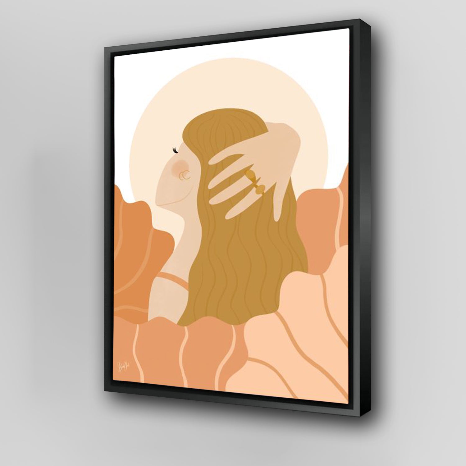 Enchanting Girl Dreaming In Soft Peach Colors Wall Art - Ideal for Home Decor