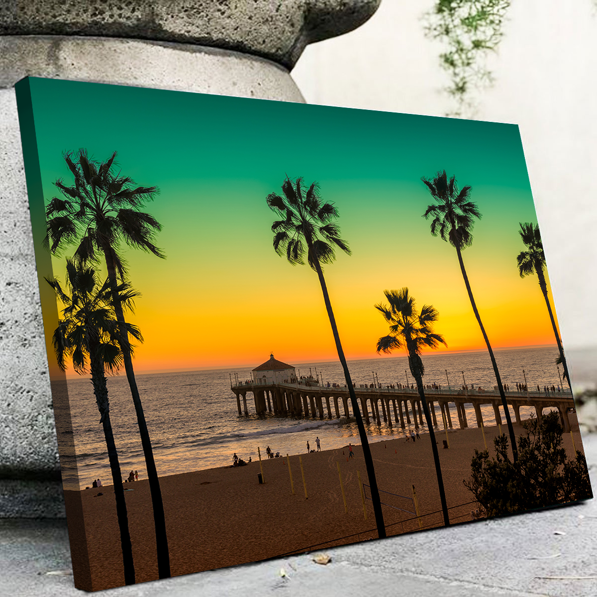 Exquisite Palm Trees and Pier on Manhattan Beach Wall Art for Stunning Home Decor