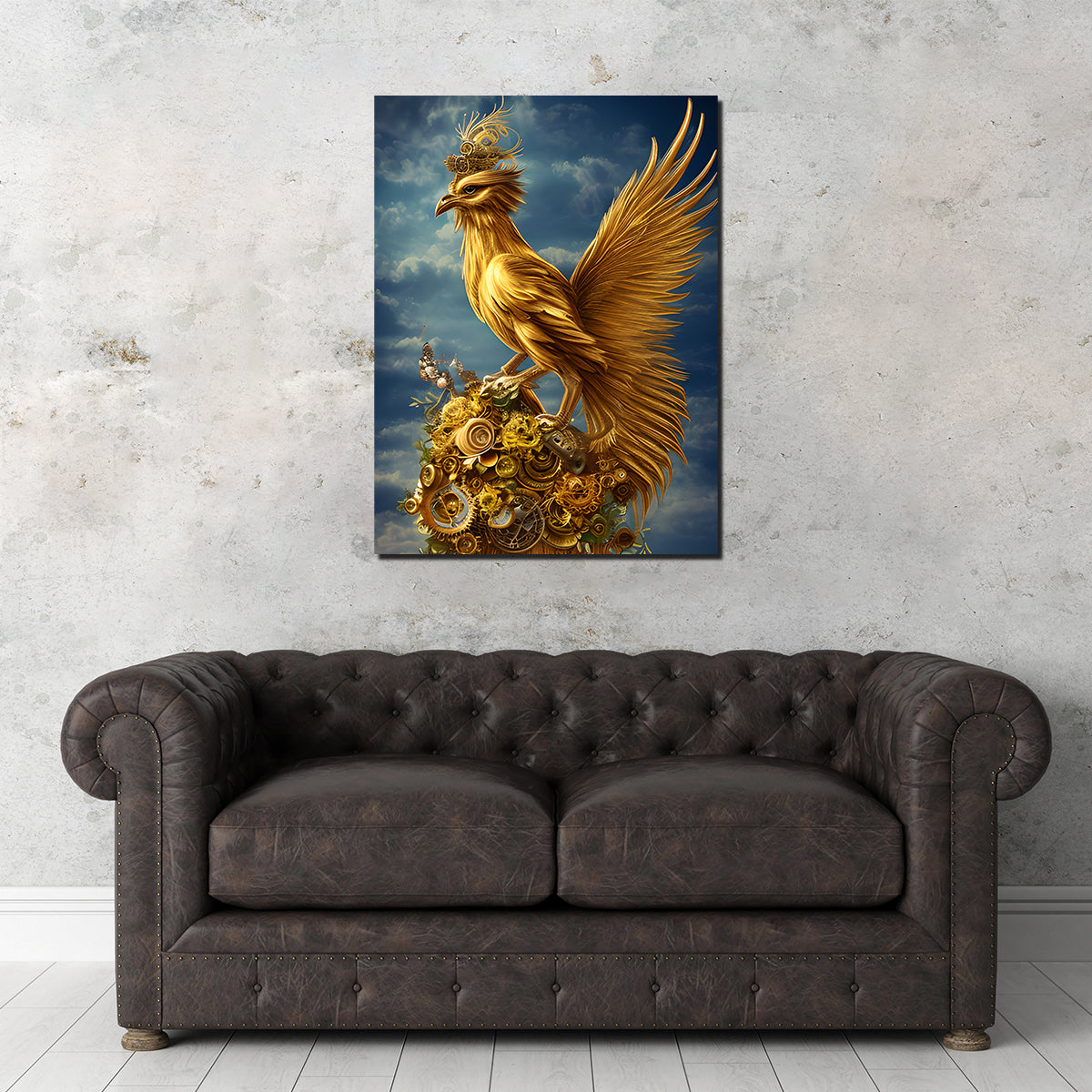 Exquisite Golden Phoenix Bird Wall Art by Dina Rolle