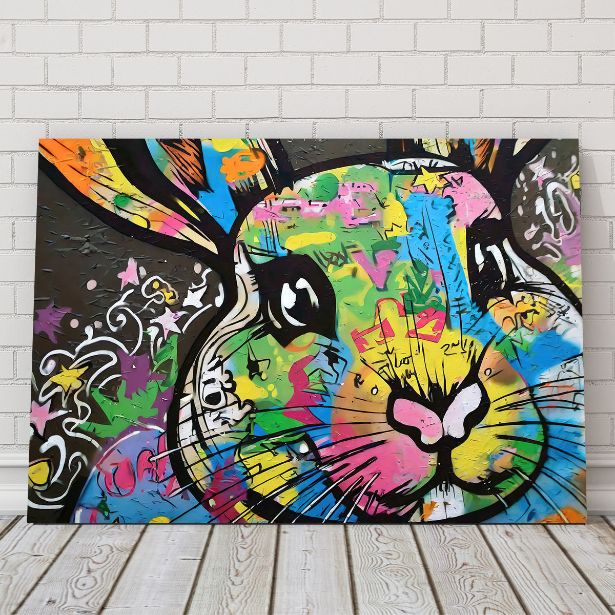 Eye - catching Rabbit Graffiti Wall Art by Stephen Chambers