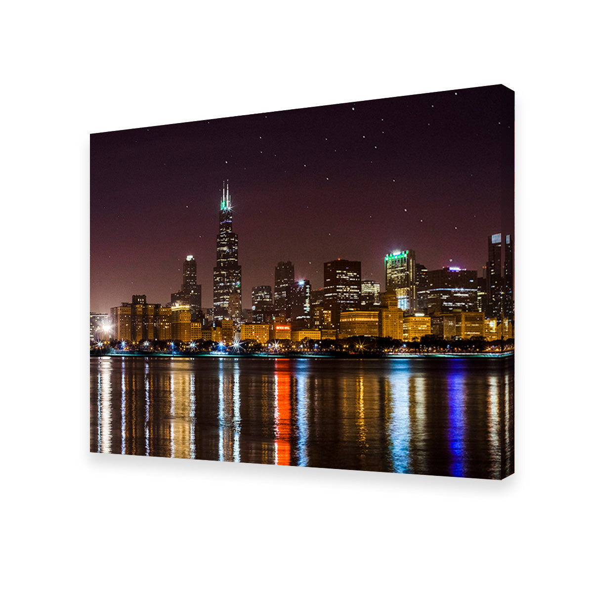 Stunning Chicago Skyline at Night Wall Art for Home Decor