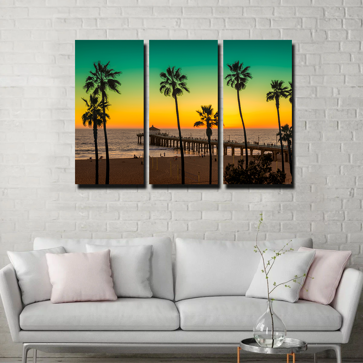 Exquisite Palm Trees and Pier on Manhattan Beach Wall Art for Stunning Home Decor