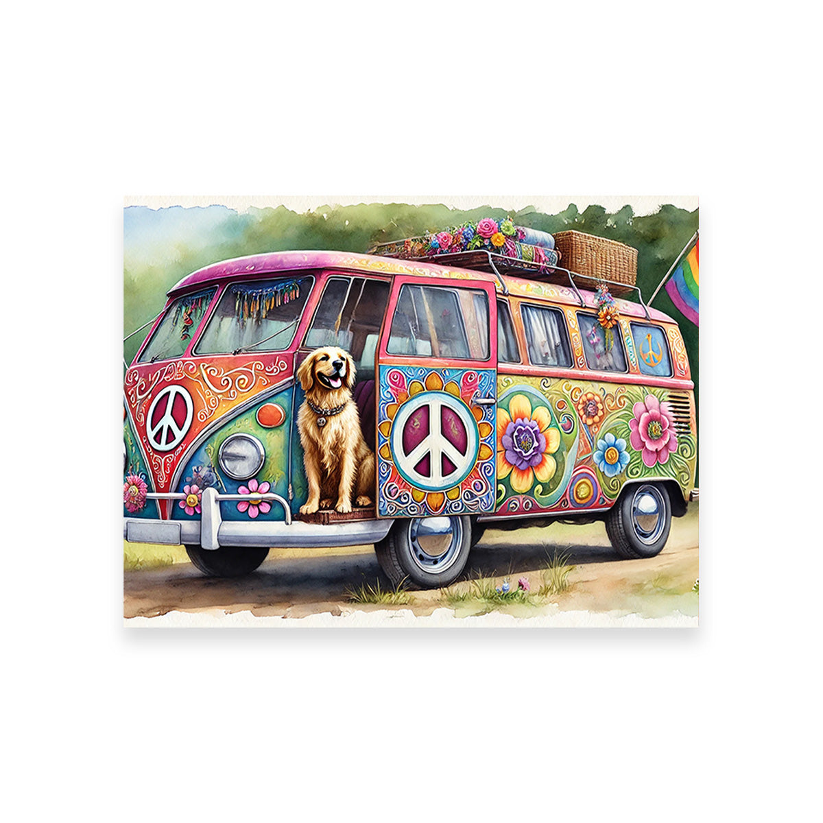Charming Hippie Van with a Dog Wall Art for a Unique Home Decor