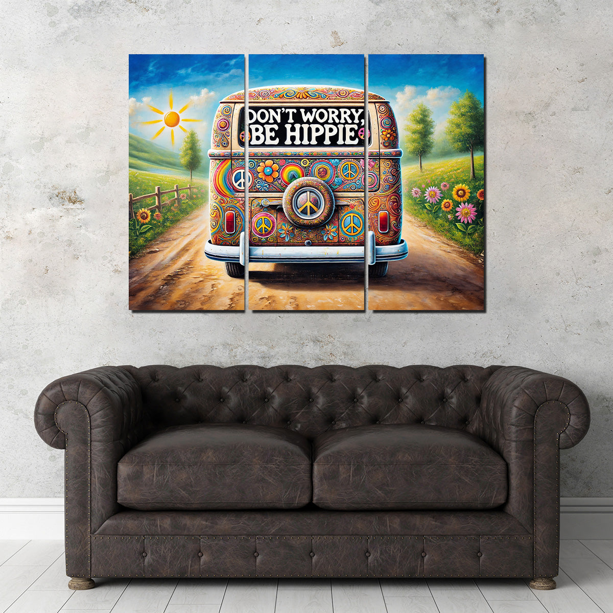 Stylish DON'T WORRY, BE HIPPIE Hippie Van Wall Art for Your Home Decor