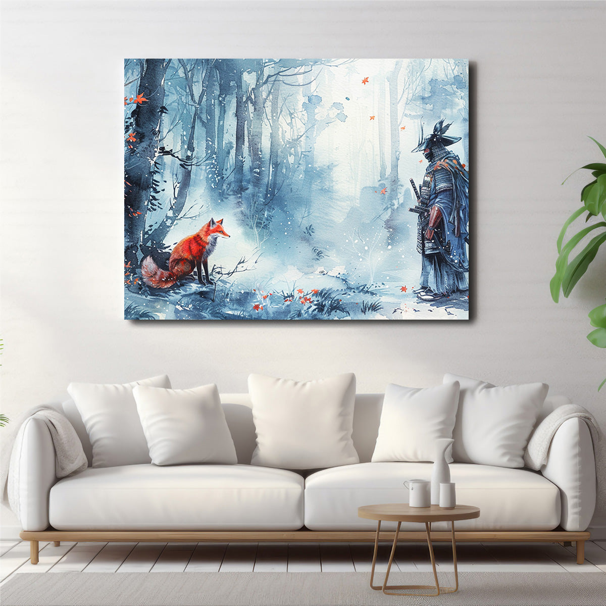 Authentic Japanese Samurai and Stunning Red Fox Wall Art Decor