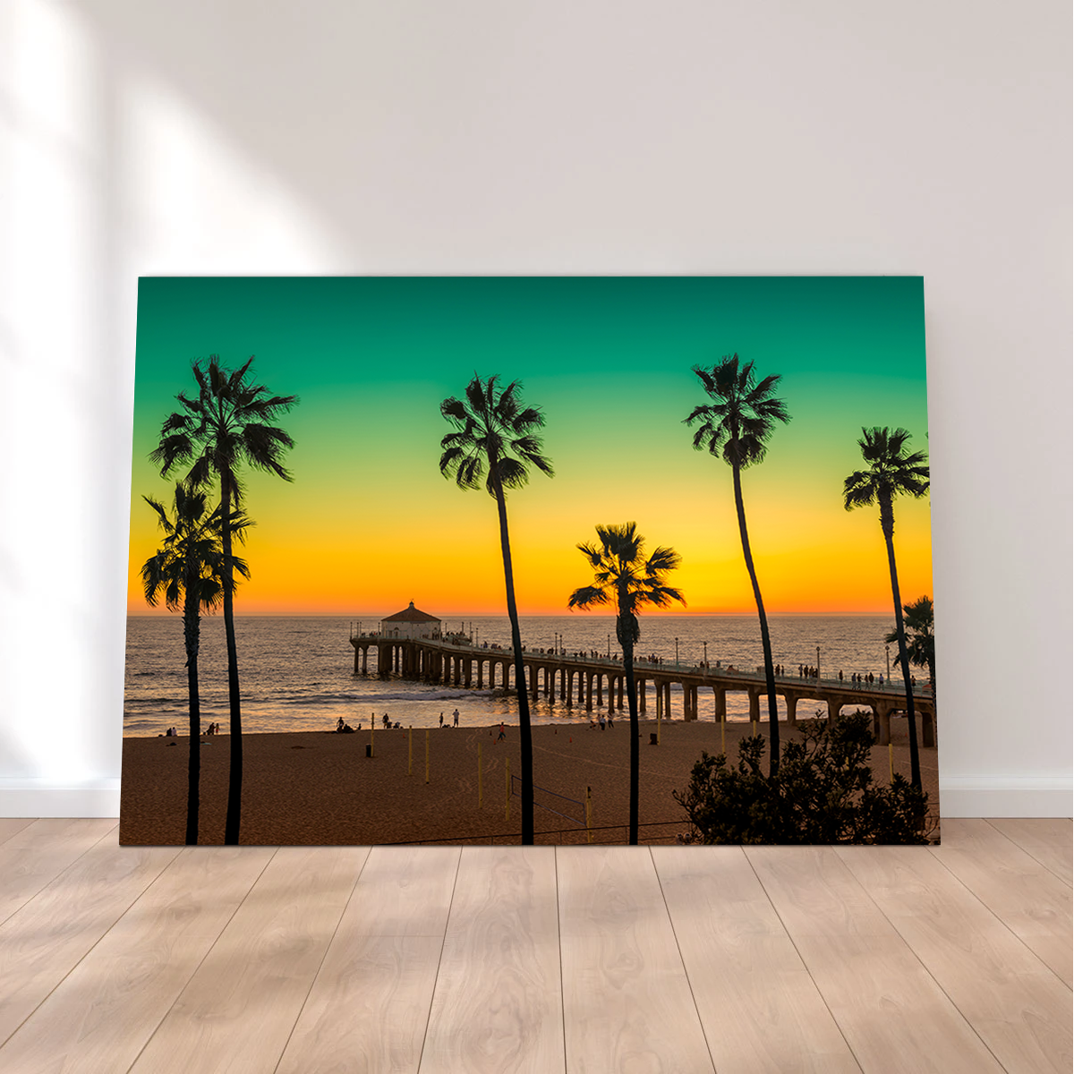 Exquisite Palm Trees and Pier on Manhattan Beach Wall Art for Stunning Home Decor