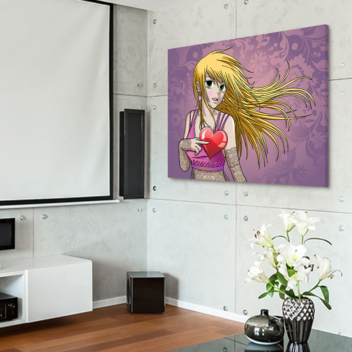 Charming Girl Holding Heart Wall Art