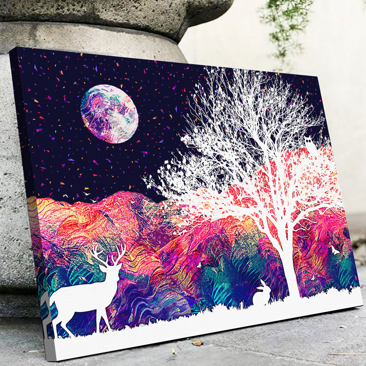 Stunning Abstract Moon Over Wildlife Wall Art for Home Decor