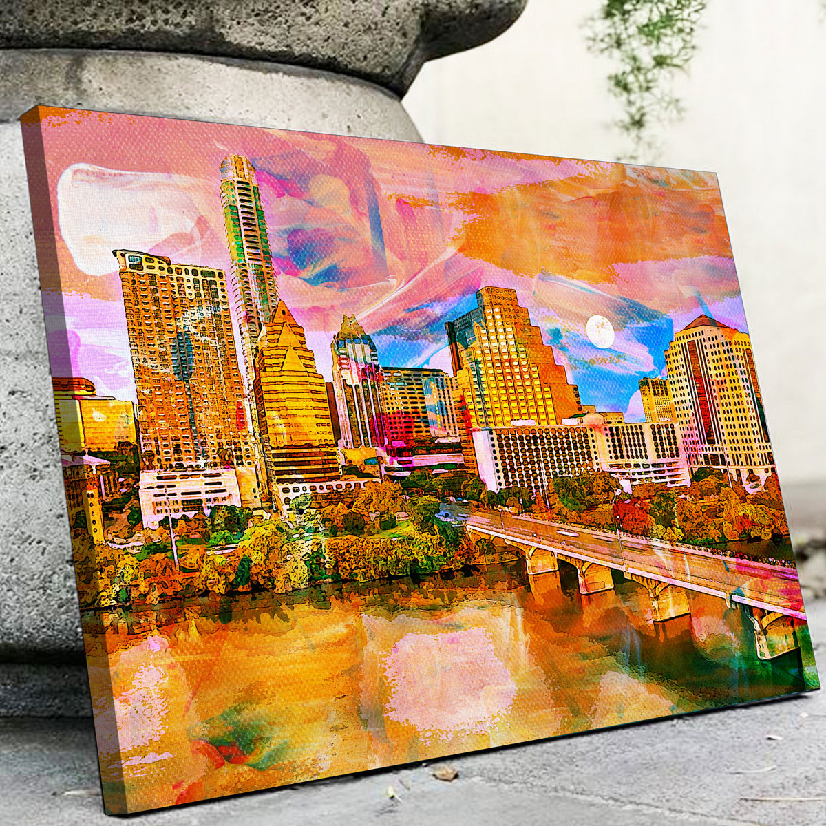 Stunning Abstract Moon Over Austin Wall Art for Home Decor
