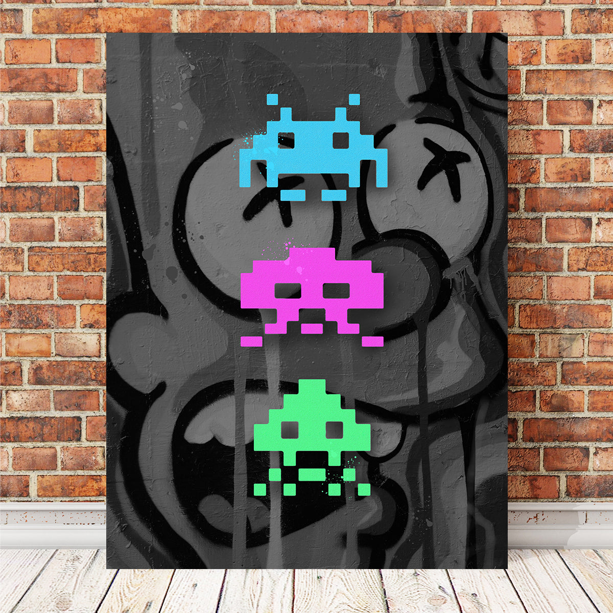 Stunning 3 Space Invaders Graffiti Wall Art by Stephen Chambers
