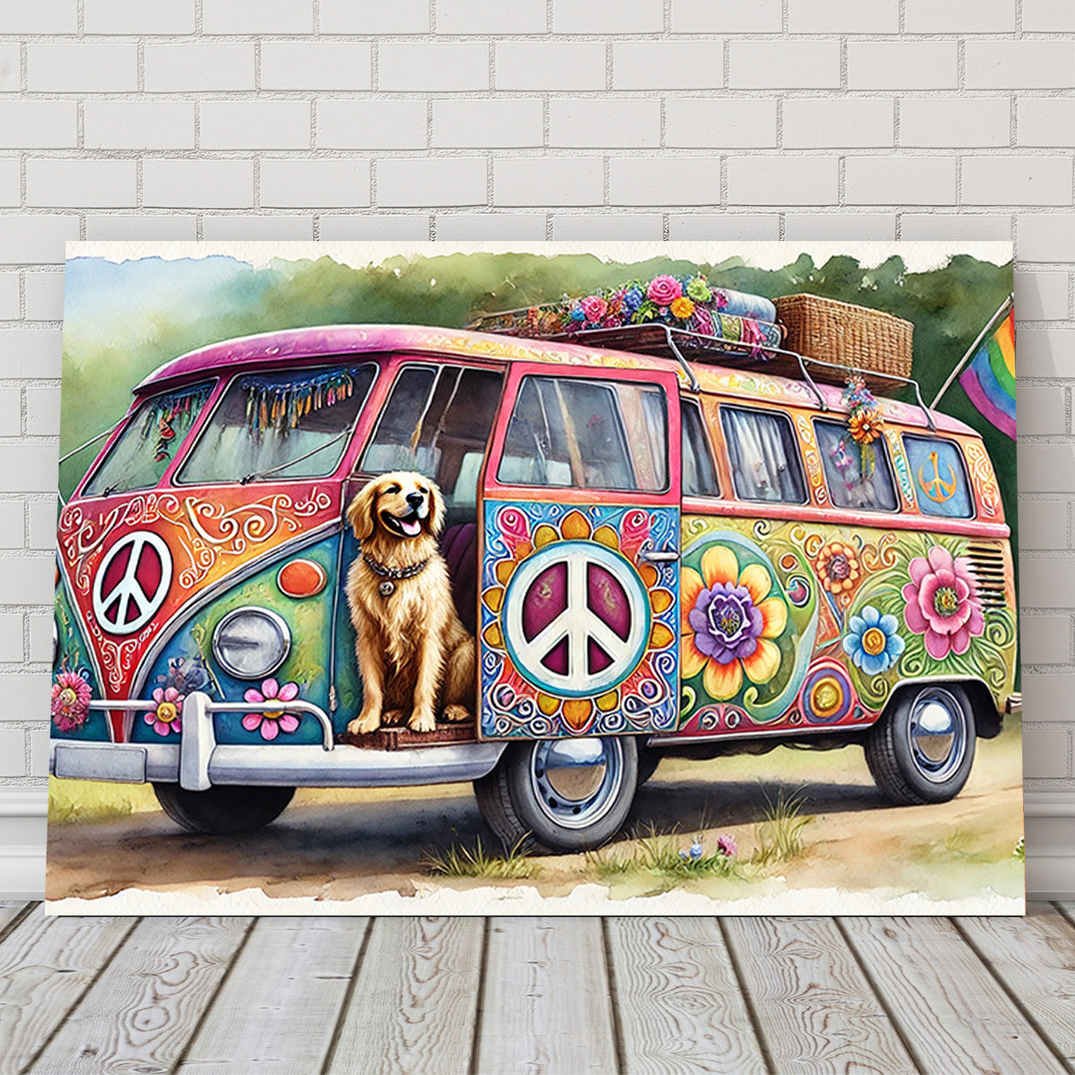 Charming Hippie Van with a Dog Wall Art for a Unique Home Decor