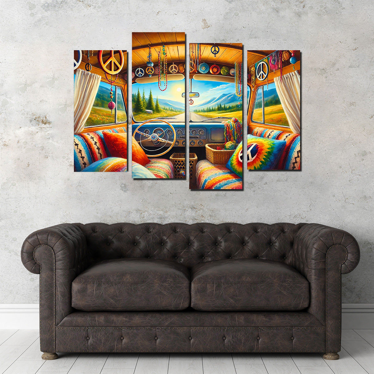 Vibrant Hippie Van Interior Wall Art for Stunning Decor