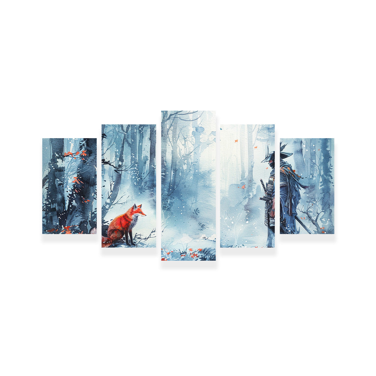 Authentic Japanese Samurai and Stunning Red Fox Wall Art Decor