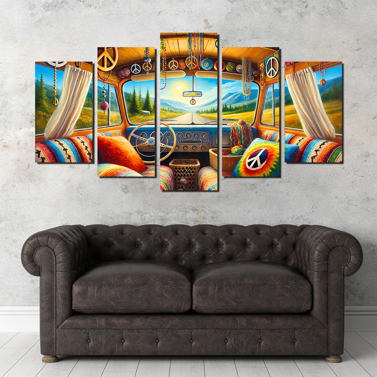Vibrant Hippie Van Interior Wall Art for Stunning Decor