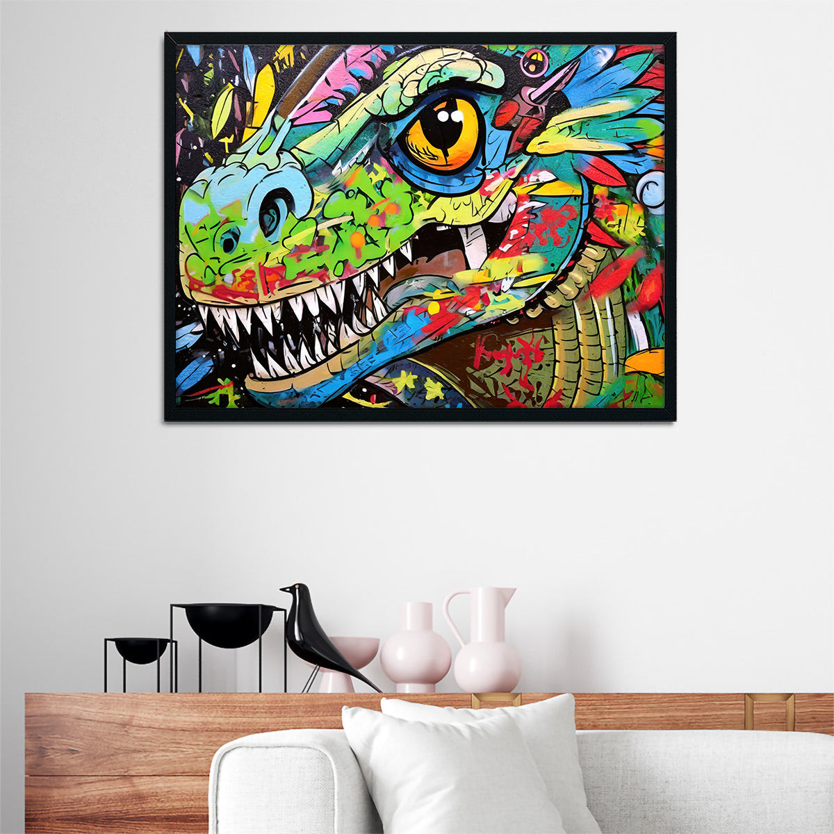 Stunning Dinosaur Graffiti Wall Art by Stephen Chambers