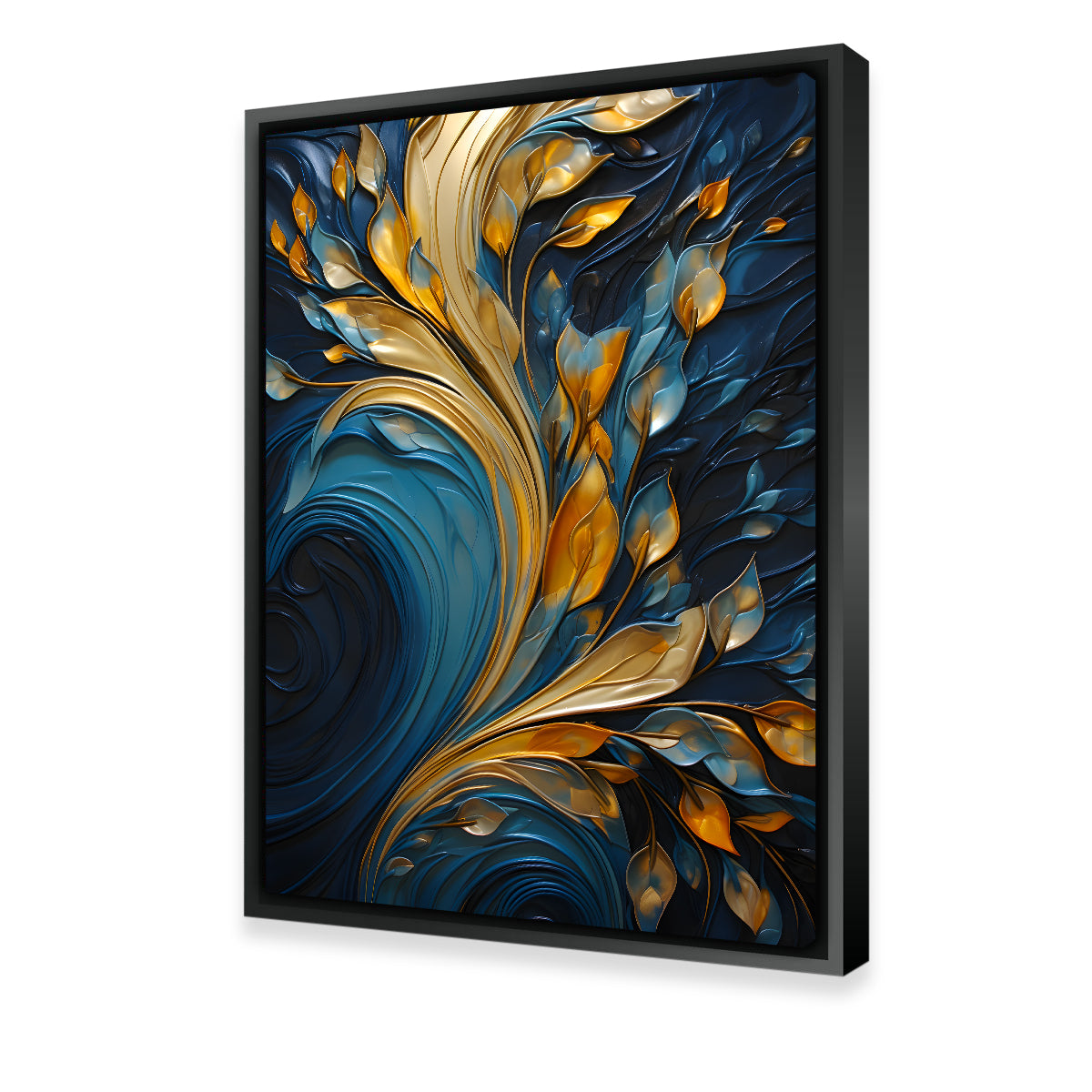Abstract Blue Gold Waves 26 Wall Art - Premium Sustainable Canvas Print