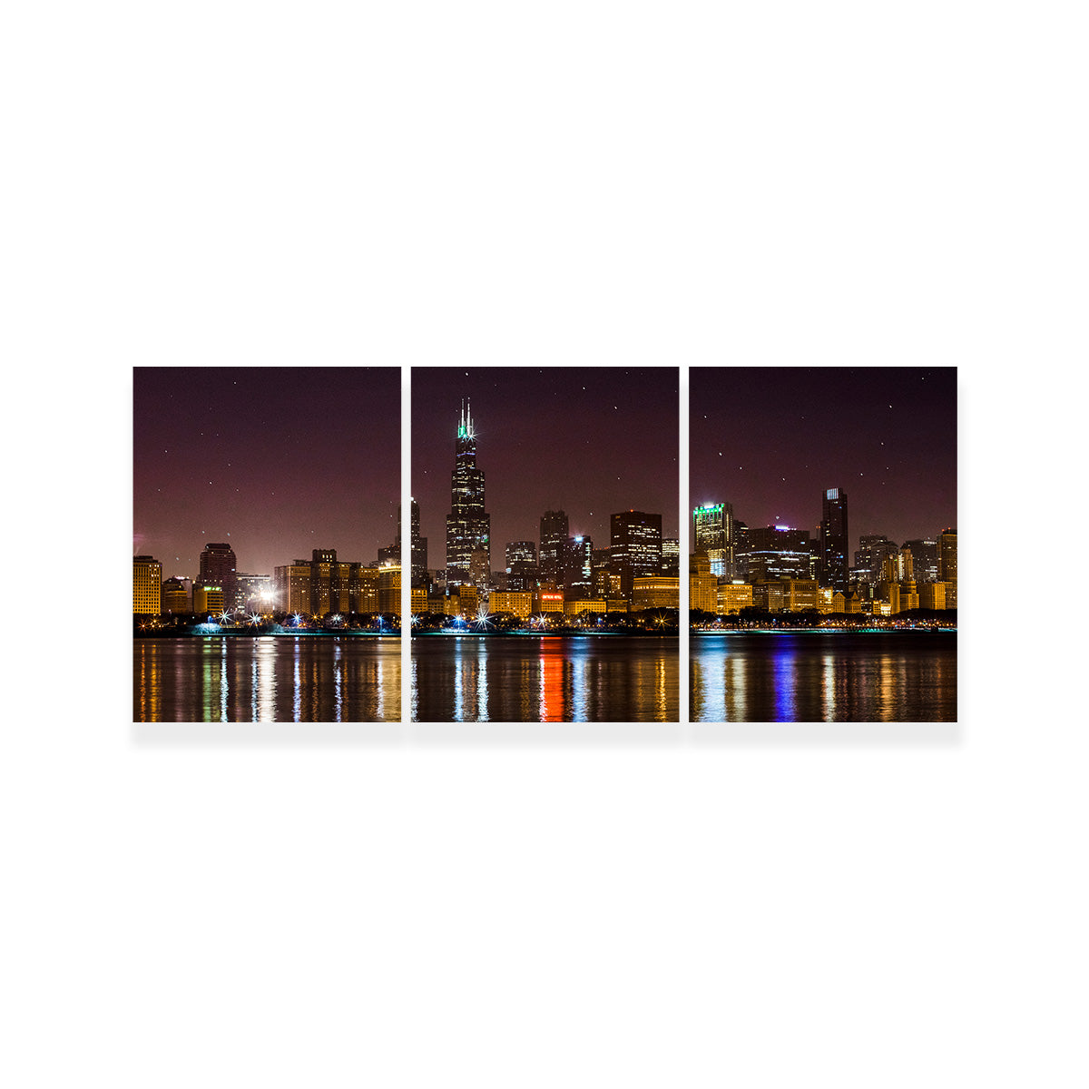 Stunning Chicago Skyline at Night Wall Art for Home Decor