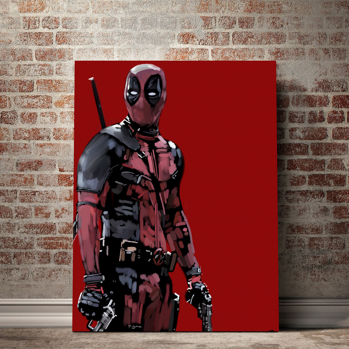 Stunning Deadpool Wall Art on Red Canvas by Andy Brackpool