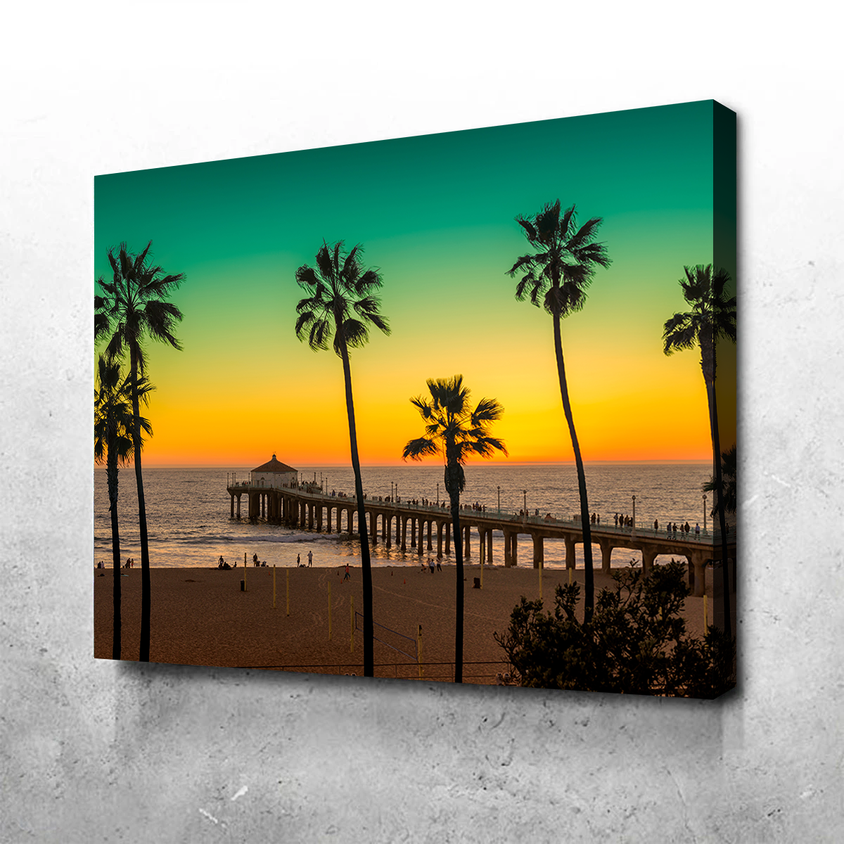 Exquisite Palm Trees and Pier on Manhattan Beach Wall Art for Stunning Home Decor