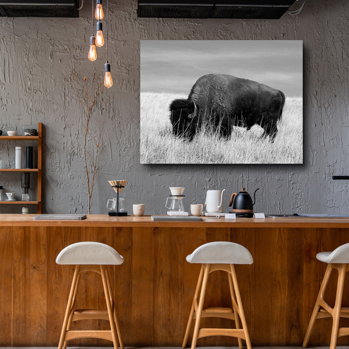 Lone Buffalo Grayscale Wall Art - Stunning Sustainable Decor