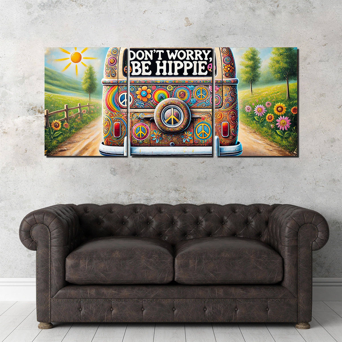 Stylish DON'T WORRY, BE HIPPIE Hippie Van Wall Art for Your Home Decor