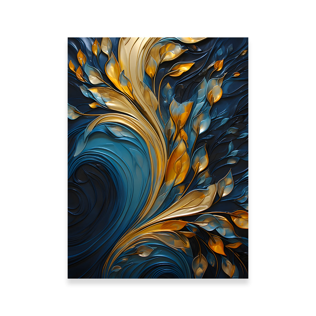 Abstract Blue Gold Waves 26 Wall Art - Premium Sustainable Canvas Print