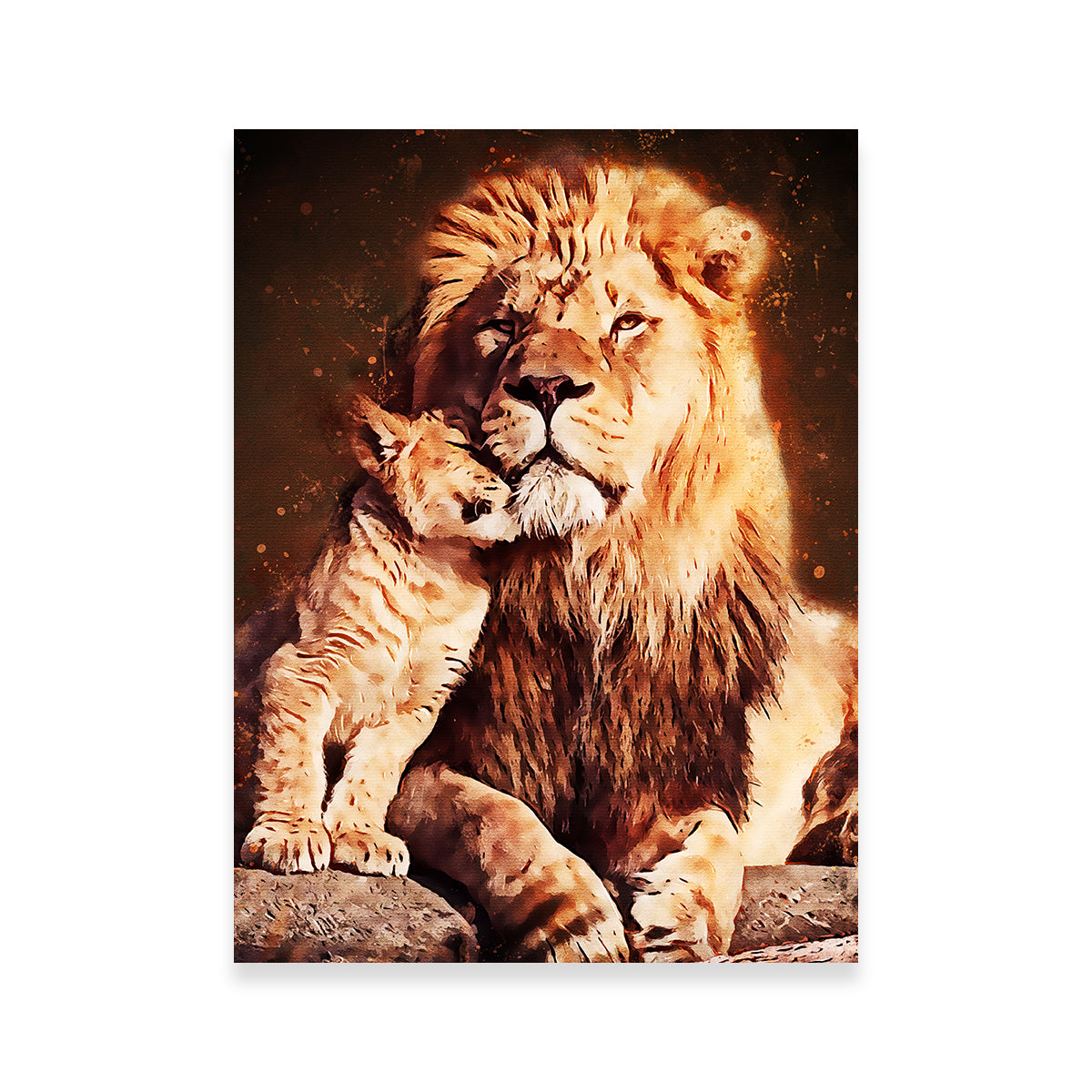 Exquisite Lion & Cub Wall Art - Handmade Canvas Print