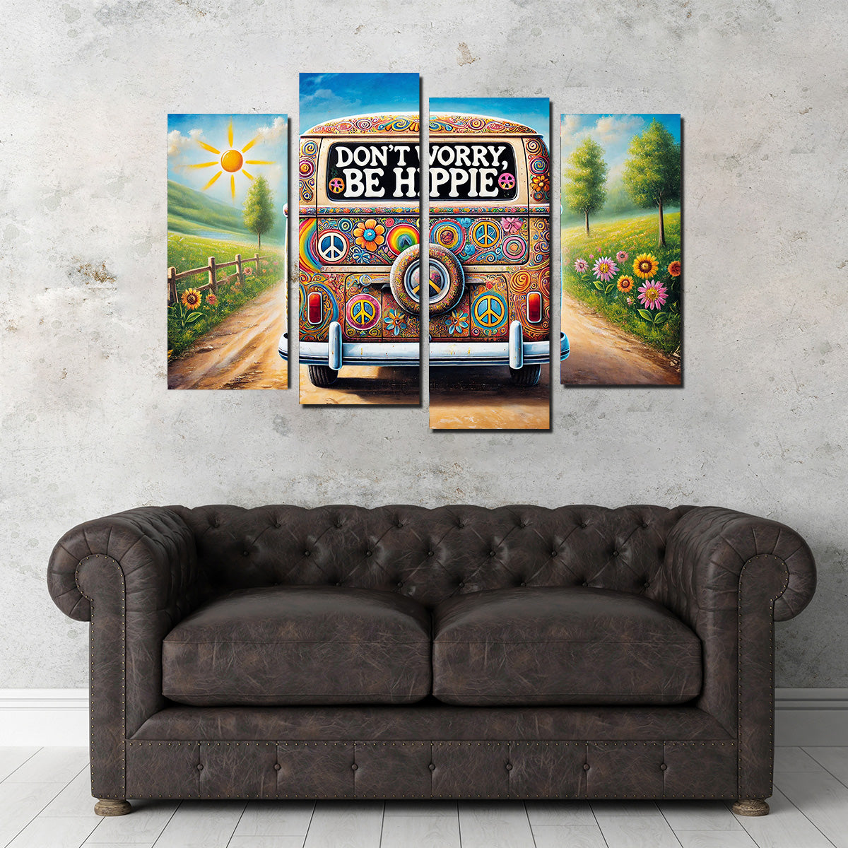 Stylish DON'T WORRY, BE HIPPIE Hippie Van Wall Art for Your Home Decor