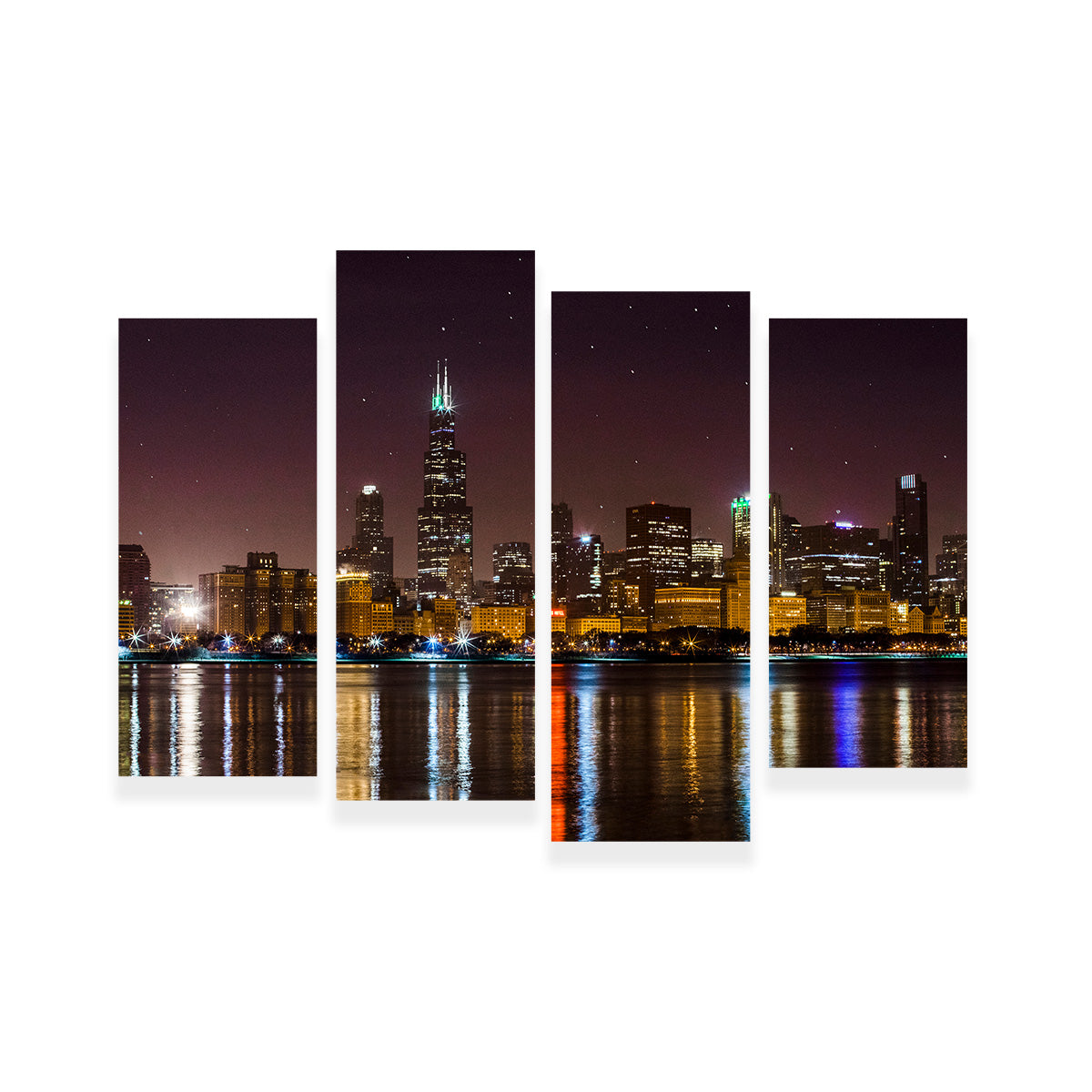 Stunning Chicago Skyline at Night Wall Art for Home Decor