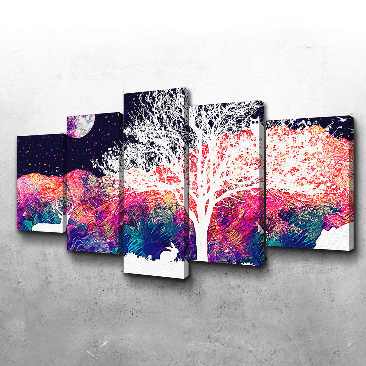 Stunning Abstract Moon Over Wildlife Wall Art for Home Decor