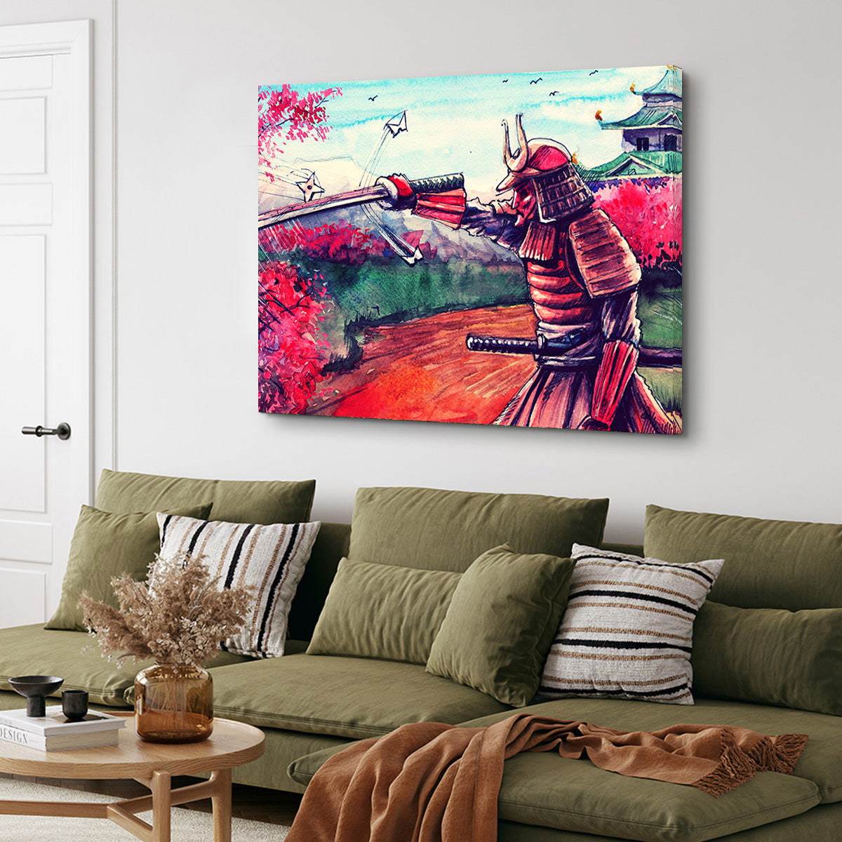 Authentic Japanese Samurai Inspired Watercolor Wall Art for Stunning Home Decor